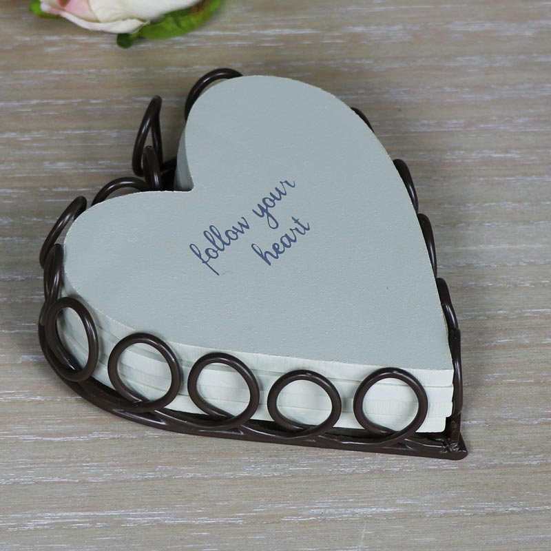 Set of Cream Heart Coaster in Holder