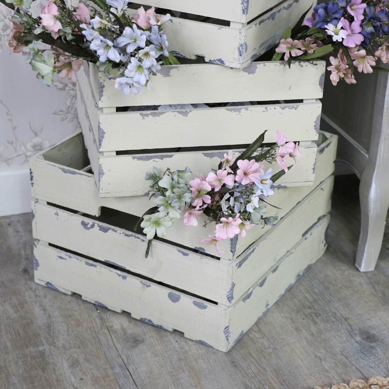  Set of Four Rustic Wooden Storage Box Crates