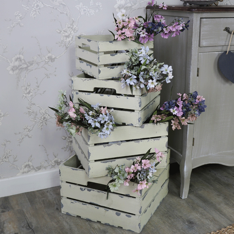  Set of Four Rustic Wooden Storage Box Crates