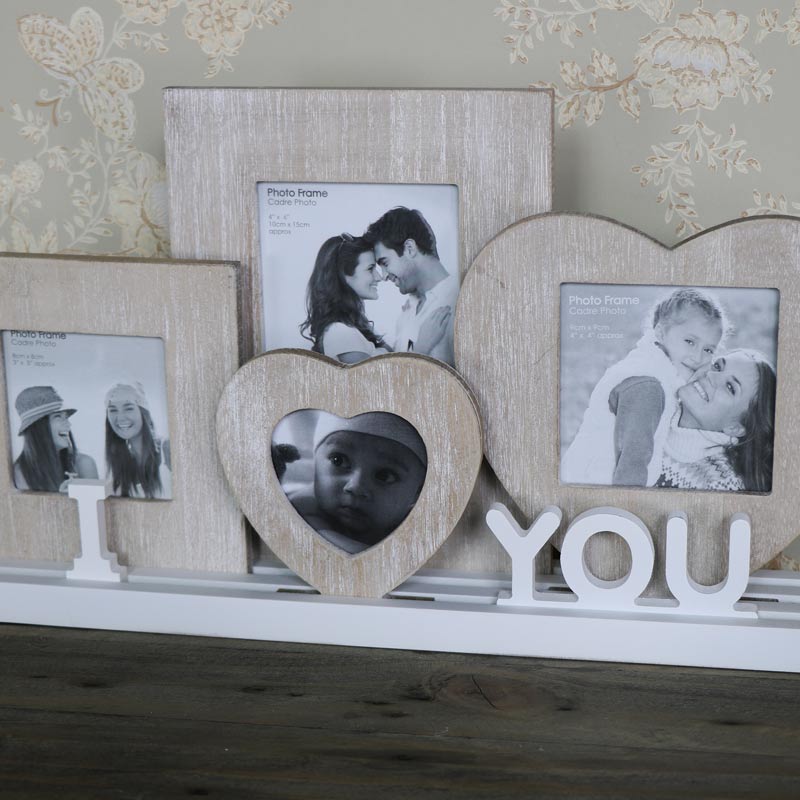 Set of Rustic Wooden Photo Frames "I Love You" 