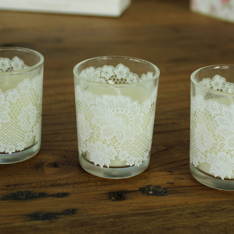 Set of Three White Votive Candles in Gift Box