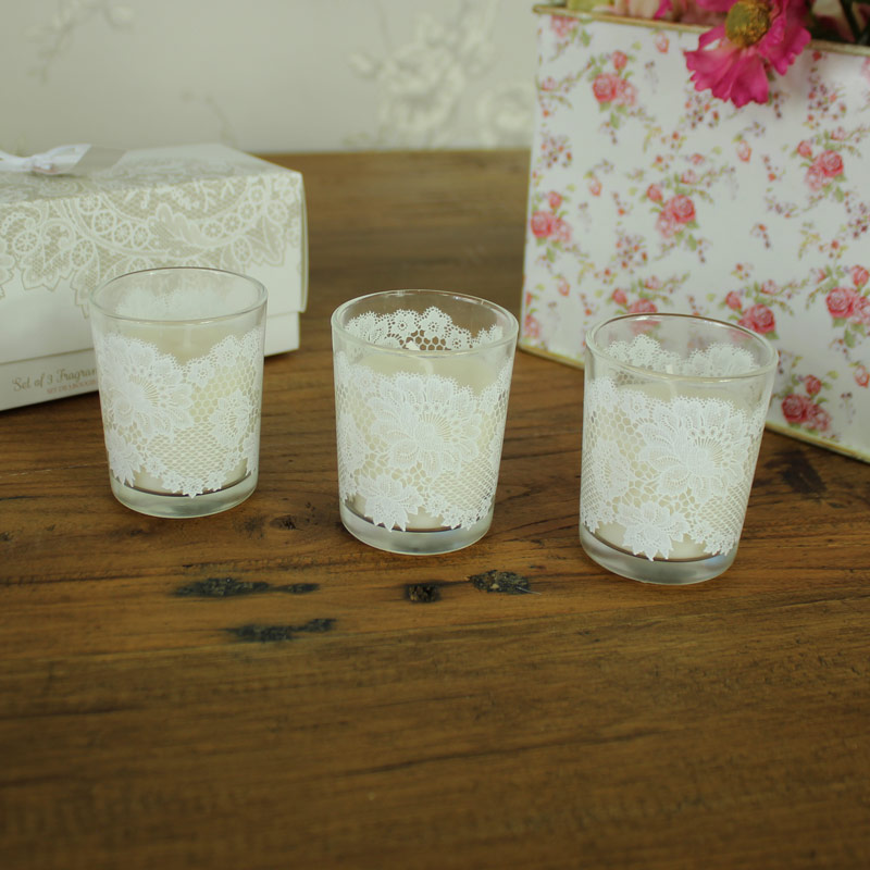 Set of Three White Votive Candles in Gift Box