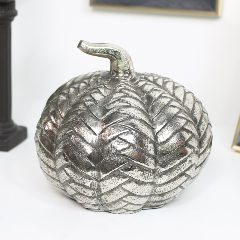 Silver Distressed Metal Pumpkin Ornament 