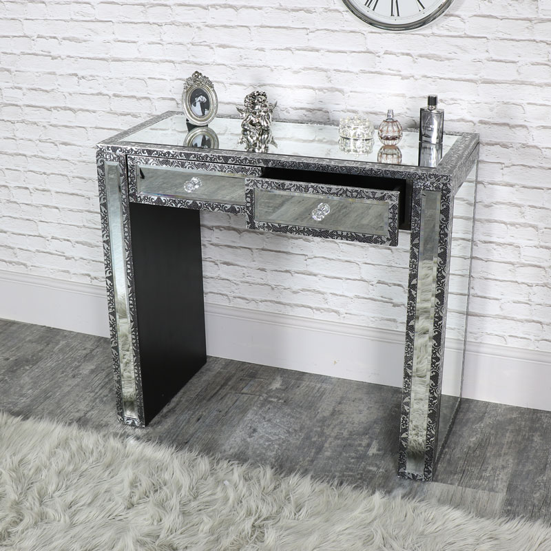 Silver Embossed Mirrored Dressing Table Monique Range Silver Embossed Mirrored Dressing Table
