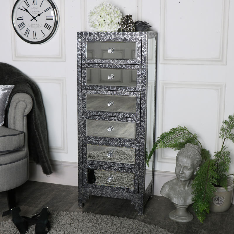 Silver Tallboy Chest Monique Range Melody Maison