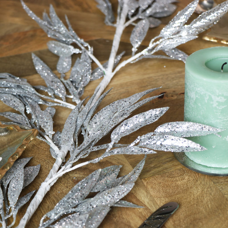 Silver Glitter Leaves Garland