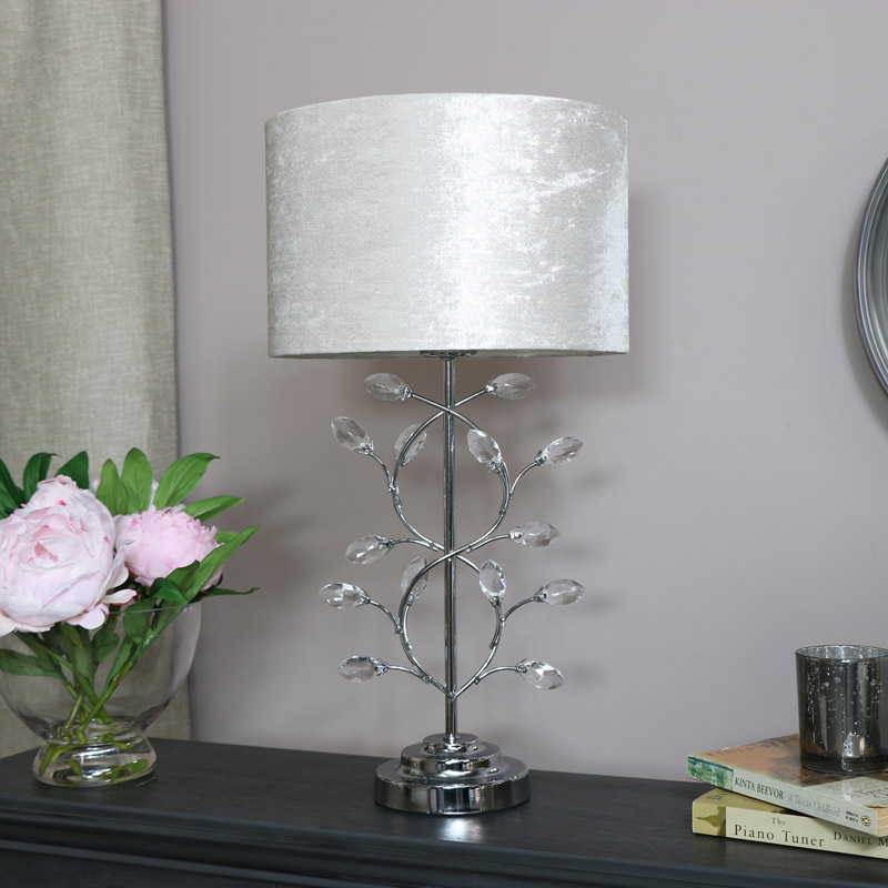 Ivory Velvet Jewelled Table Lamp