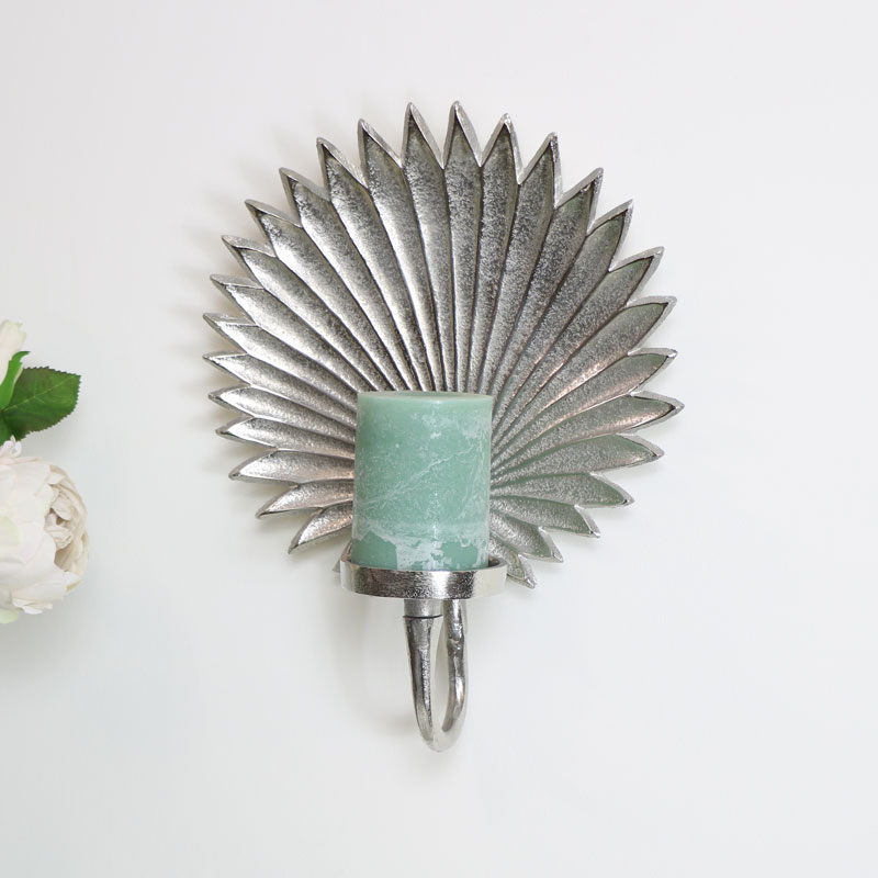 Silver Leaf Wall Mounted Candle Sconce - Large Metal Wall Mounted Candle Holders Silver Leaf Wall Mounted Candle Sconce - Large Metal Wall Mounted Candle Holders