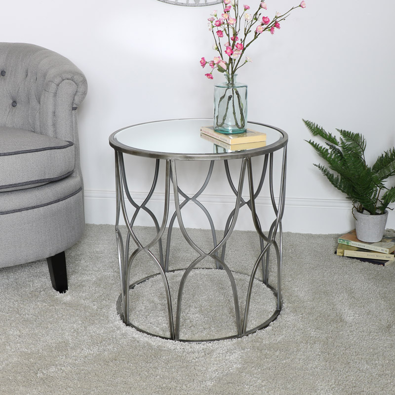 Silver Mirrored Side Table, Contemporary Silver Mirrored Coffee Table