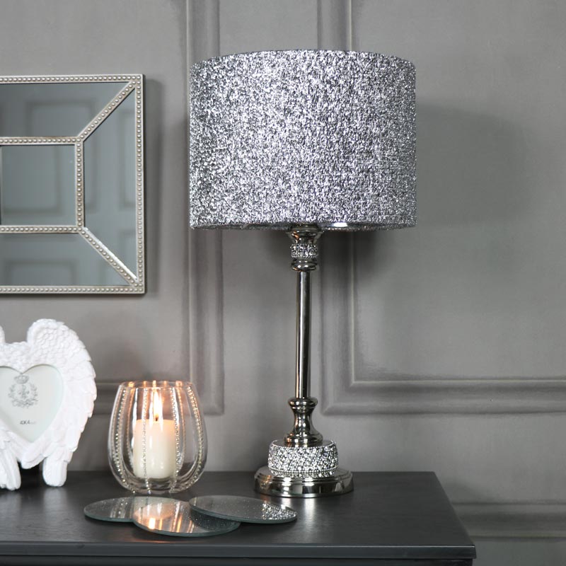 Silver Nickel Diamante Table Lamp, Nickel Table Lamps