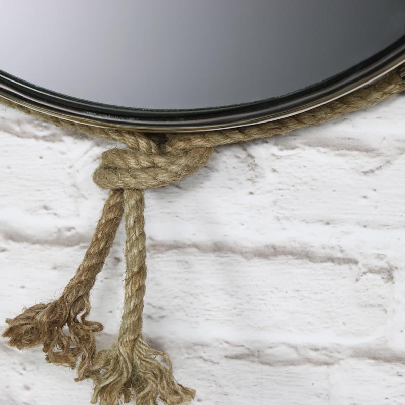 Silver Nickel Nautical Wall Mirror with Rope Hanger 44cm 