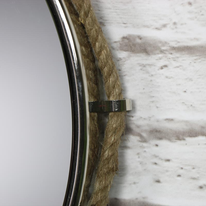 Silver Nickel Nautical Wall Mirror with Rope Hanger 44cm 