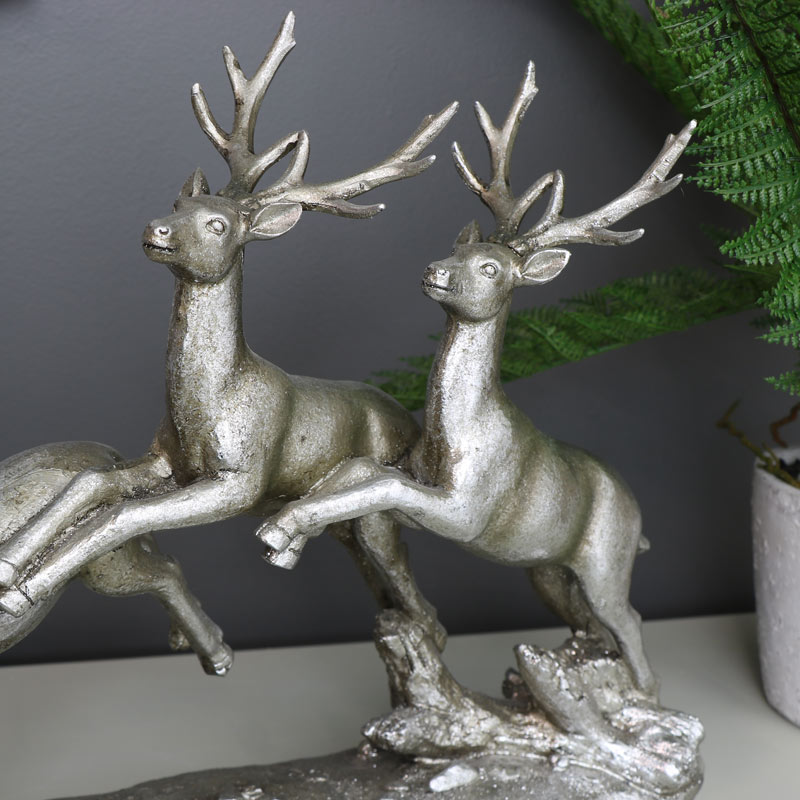 Silver Running Stag Ornament