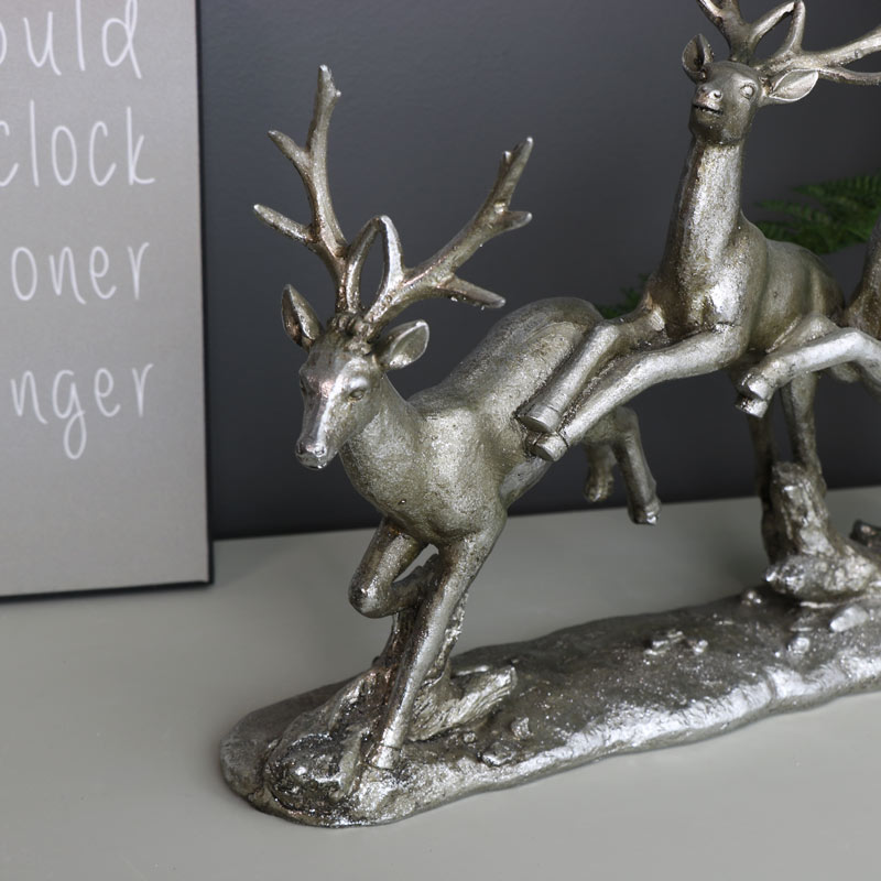 Silver Running Stag Ornament