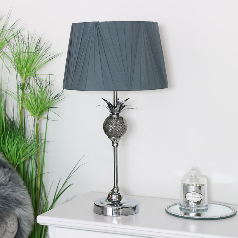 Silver Table Lamp With Dark Grey Shade, Silver Pineapple Table Lamp Base