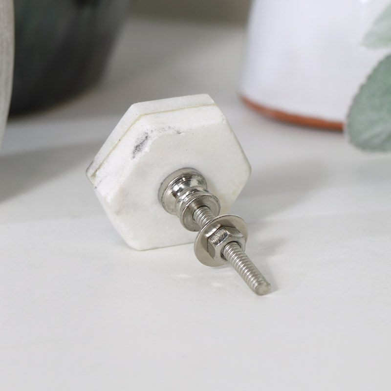 Silver & White Marble Hexagon Drawer Knob