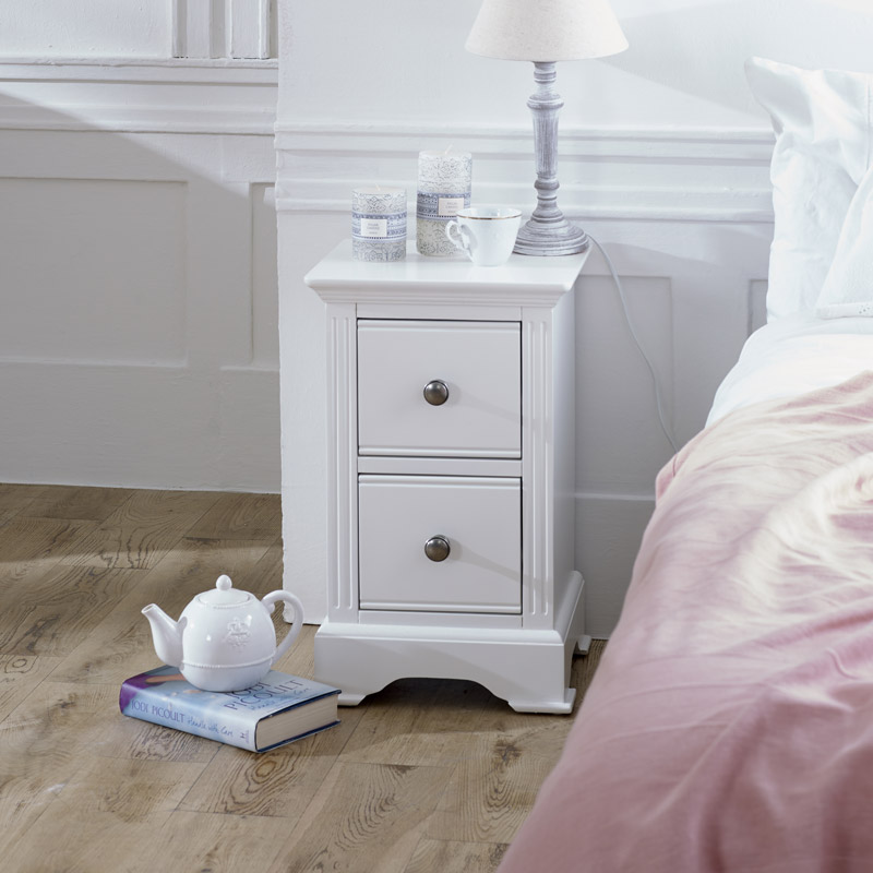 Slim White Bedside Table Davenport White Range Melody Maison