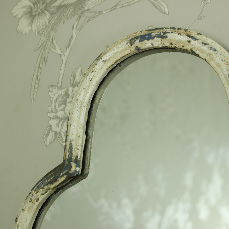 Slim White Ornate Arched Wall Mirror