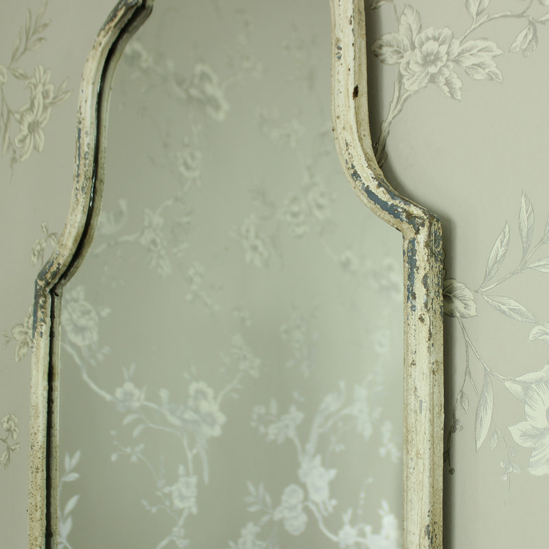 Slim White Ornate Arched Wall Mirror