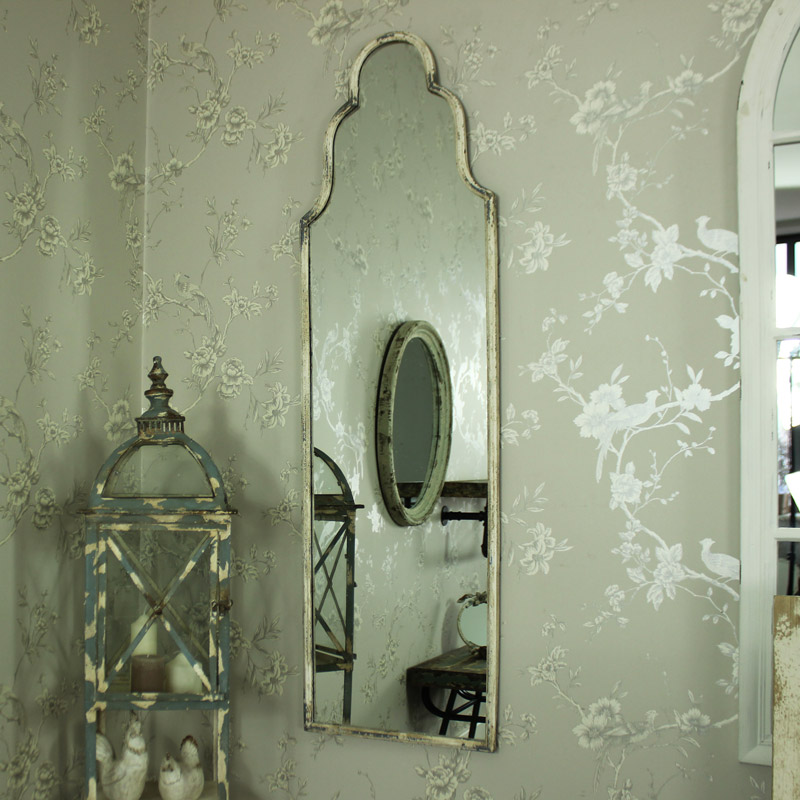 Slim White Ornate Arched Wall Mirror