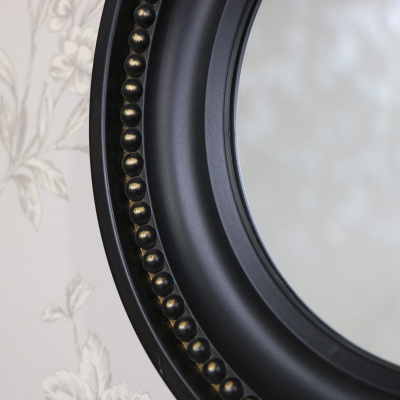 Small Black Beaded Effect Round Wall Mirror 25cm x 25cm