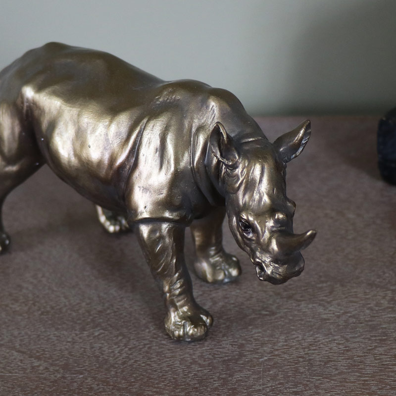 Small Bronzed Standing Rhino Ornament