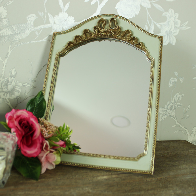 Small Gold & Green Vintage Tabletop/Wall Hanging Vanity Mirror
