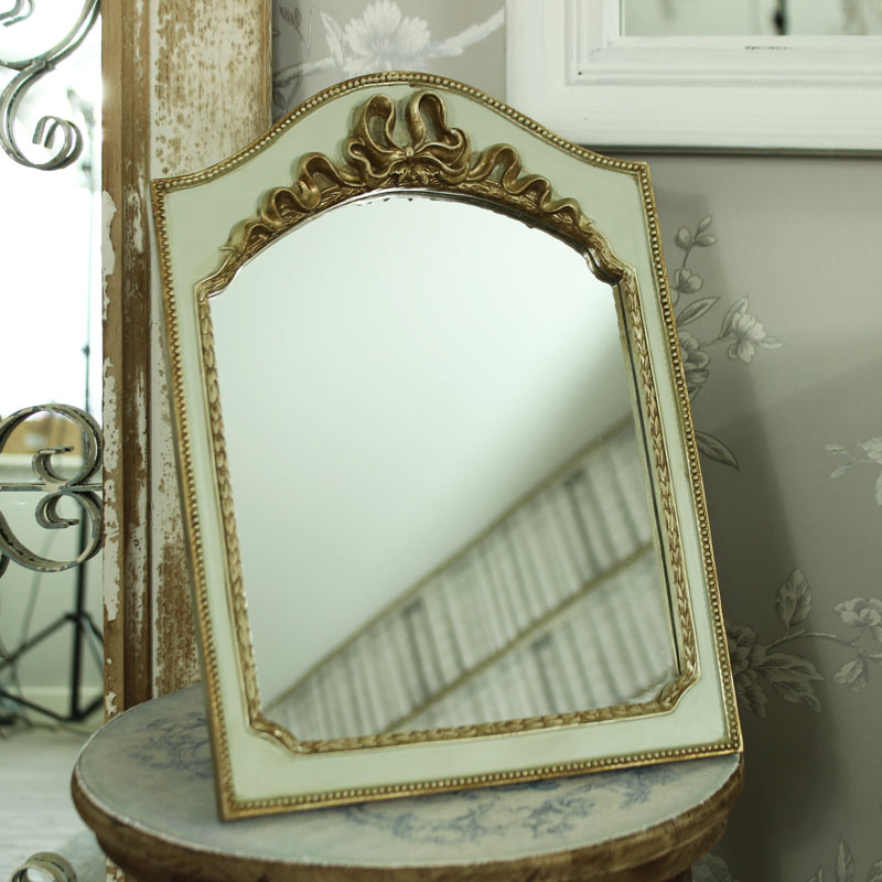 Small Gold & Green Vintage Tabletop/Wall Hanging Vanity Mirror