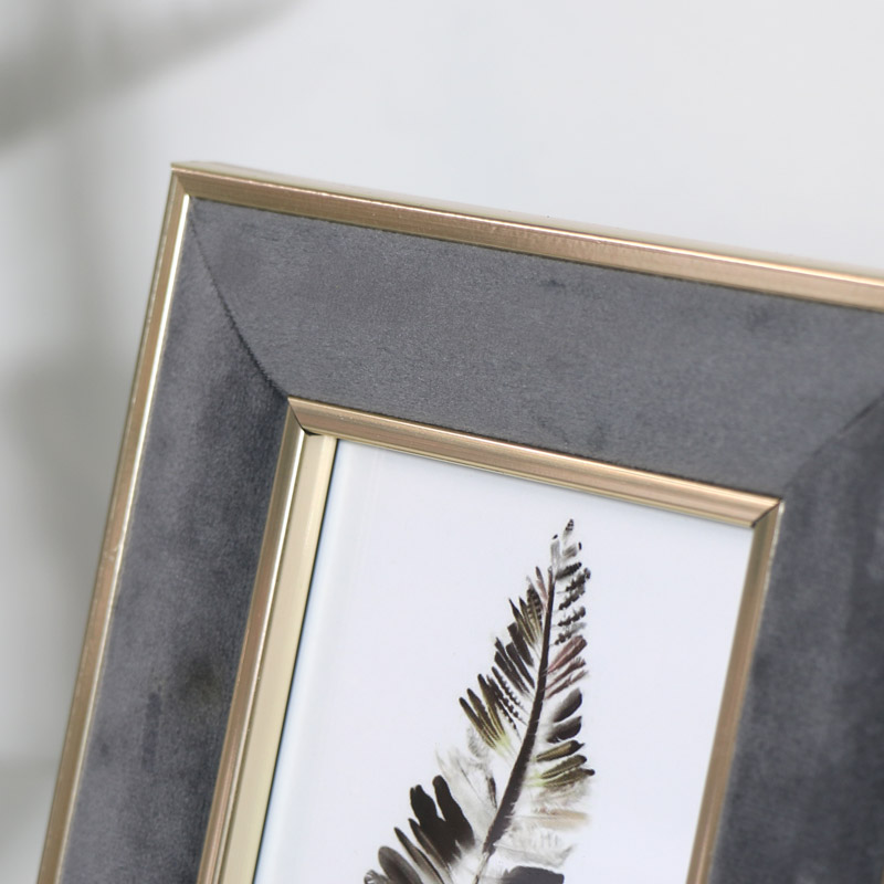 Small Grey Velvet & Gold Photo Frame