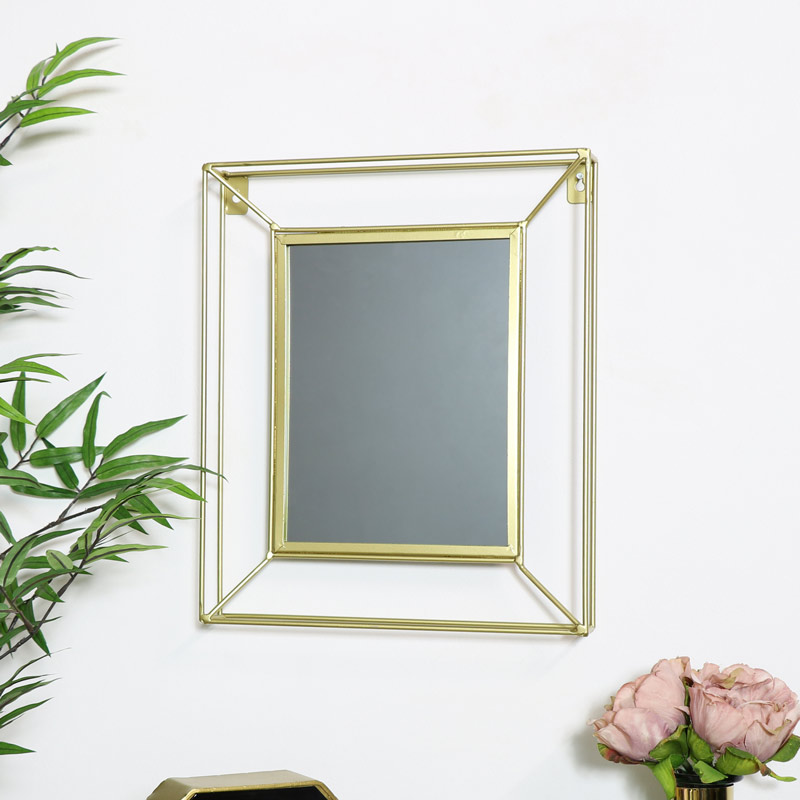 Small Gold Metal Wire Wall Mirror, Mirror With Gold Frame Small