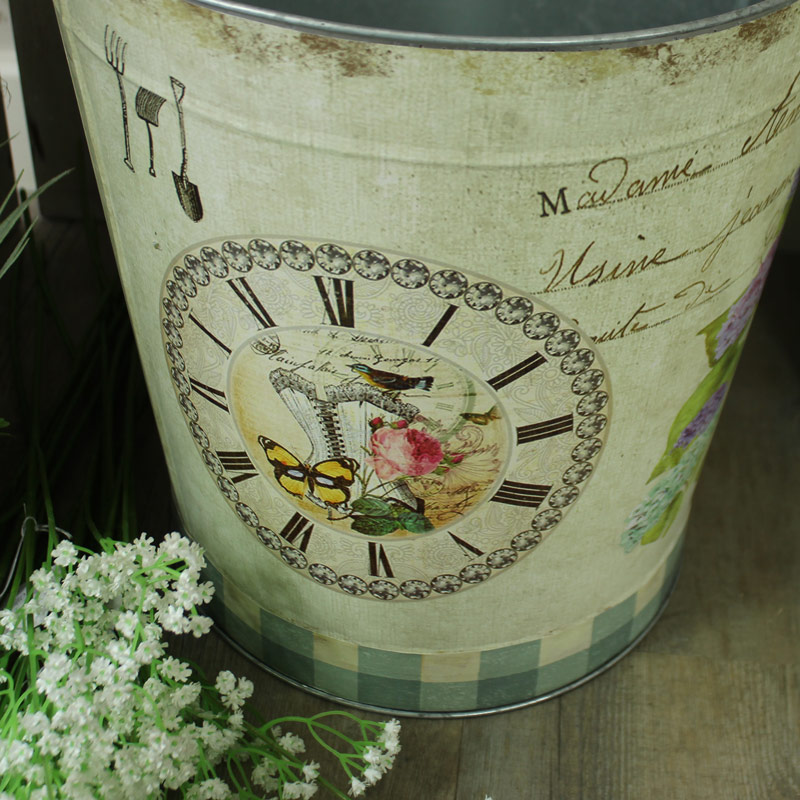 Small Metal Vintage Floral Decorative Garden Pail/Bin