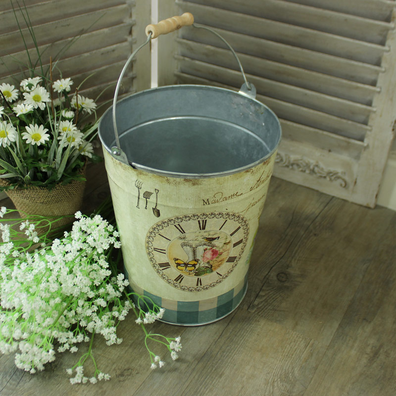 Small Metal Vintage Floral Decorative Garden Pail/Bin