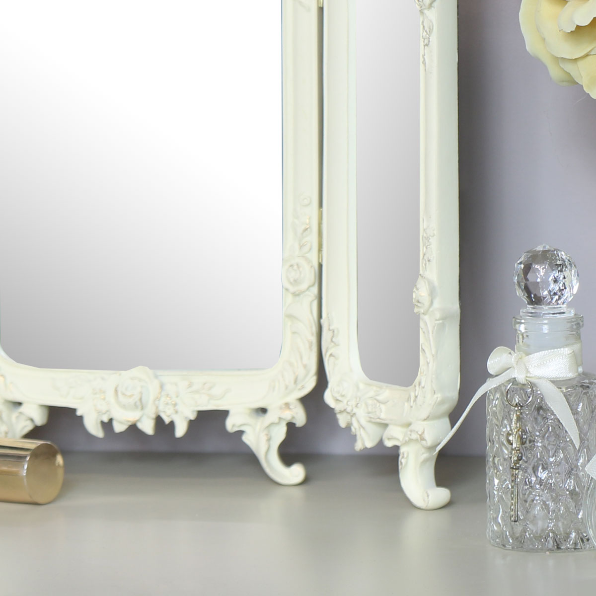 Details About Ornate Cream Rose Triple Mirror Bedroom Vanity Dressing Table Shabby French Chic