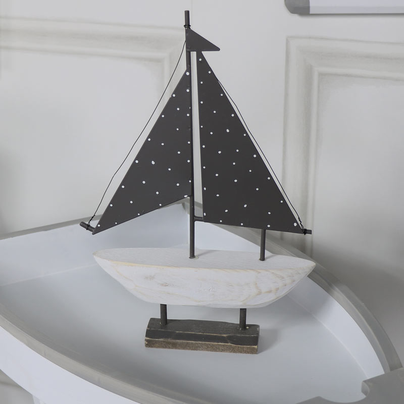 Small Vintage Wooden Sail Boat Ornament