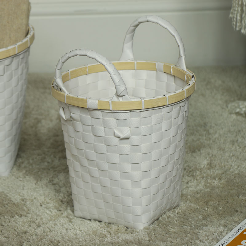 Small White Woven Storage Basket