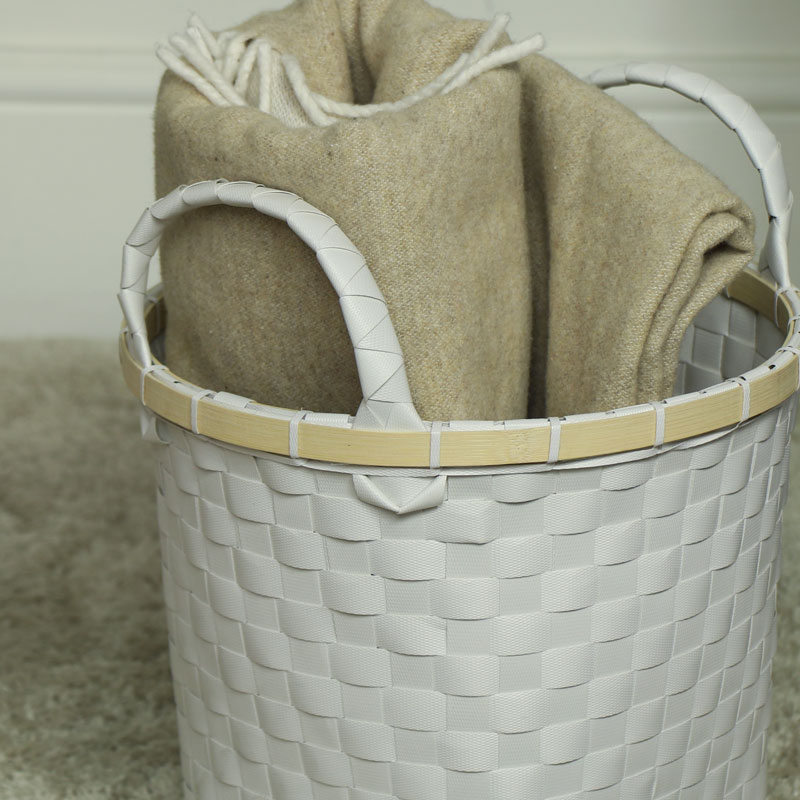Small White Woven Waste Paper Basket