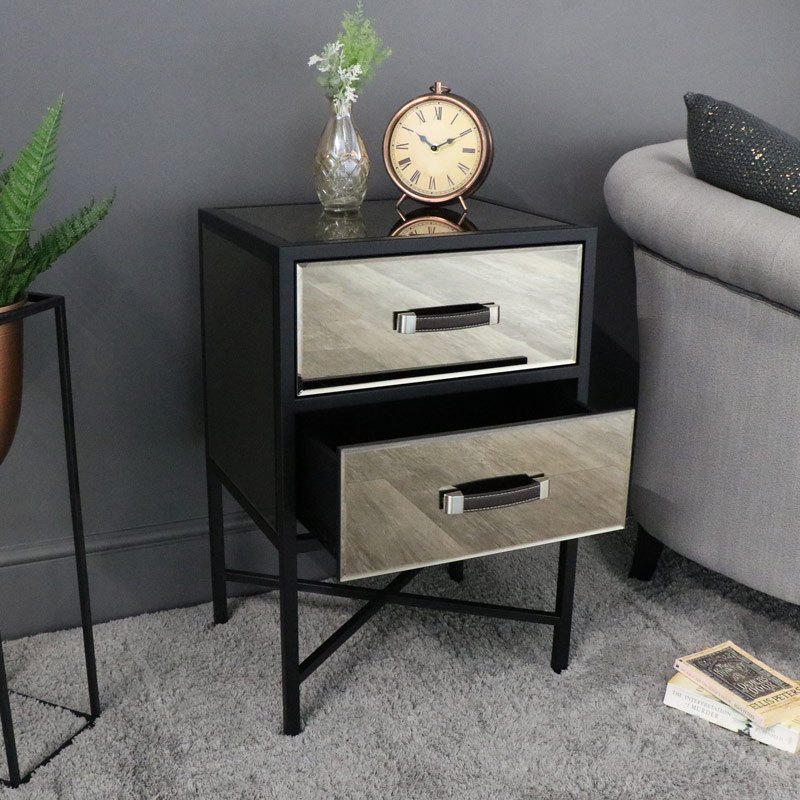 Smoked Copper Mirrored Bedside Table Vico Range