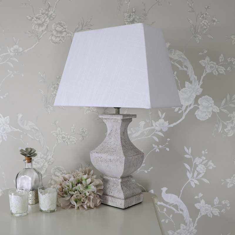 Square Antique White Table Lamp, Shabby Chic Table Lamp Shade