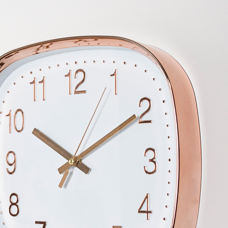 Square Copper Embossed White Wall Clock