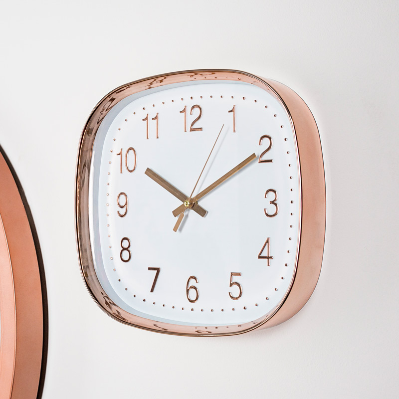 Square Copper Embossed White Wall Clock