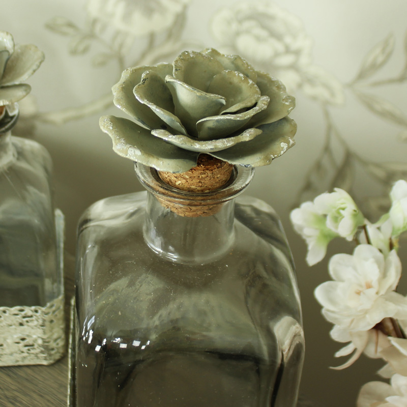 Square Glass Rose Corked Decorative Bottle