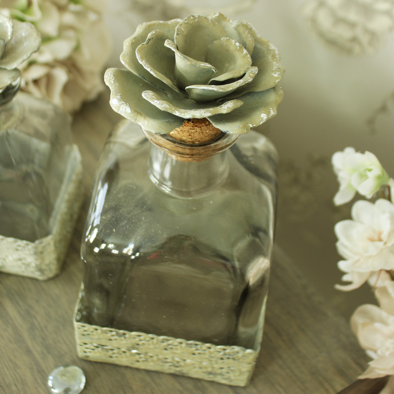 Square Glass Rose Corked Decorative Bottle