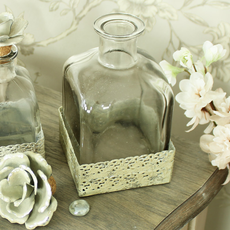 Square Glass Rose Corked Decorative Bottle