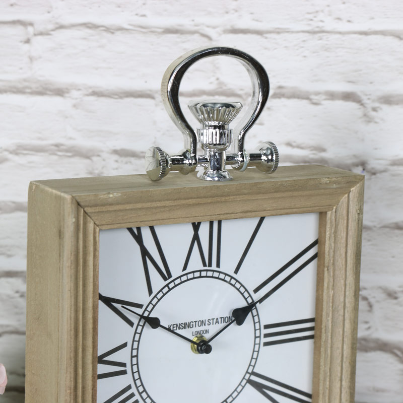 Square Wooden Vintage Mantel Desk Clock