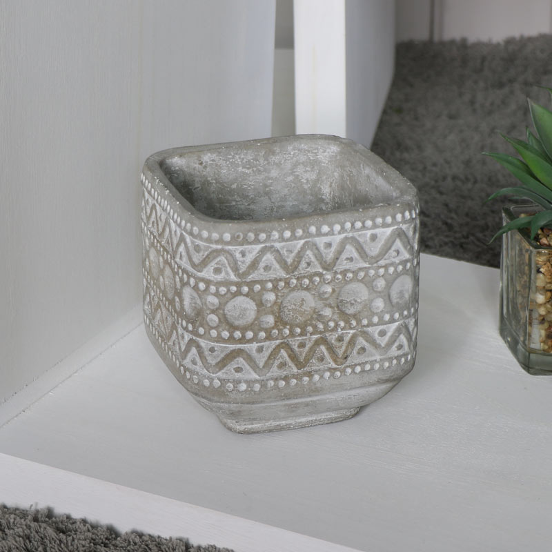 Stone Aztec Design Plant Pot