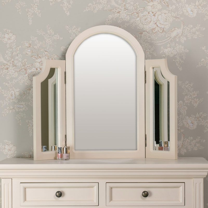 Triple Vanity Mirror Daventry Cream, Large Desktop Vanity Mirror