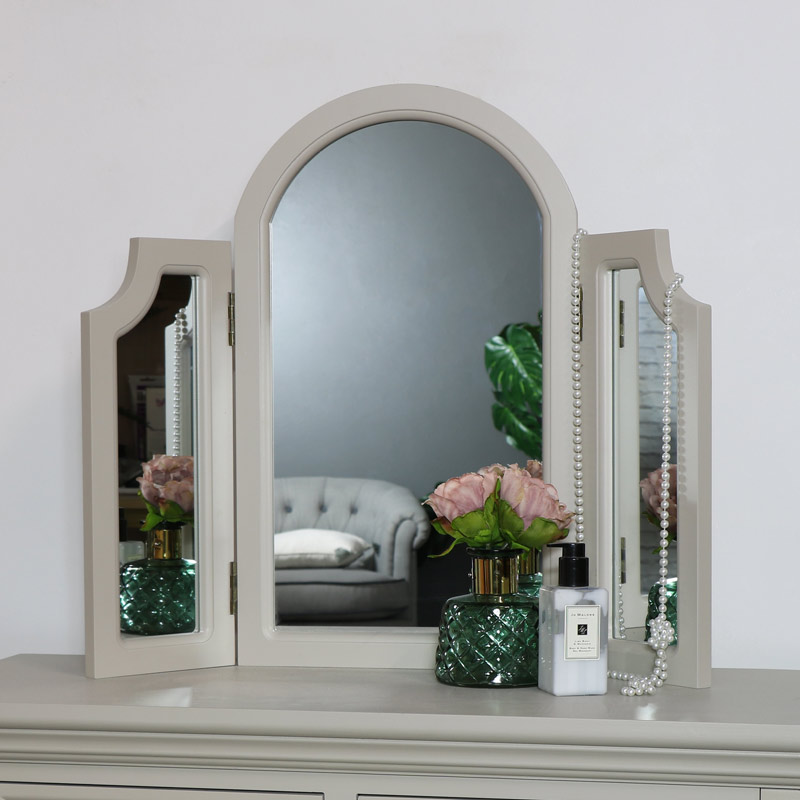 Grey Tabletop Triple Vanity Mirror - Daventry Taupe-Grey Range SECONDS ITEM