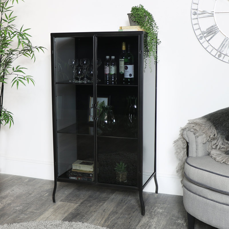 Tall Black Metal Glass Storage Cabinet Melody Maison - Black Metal And Glass Kitchen Cabinets Tall Black Metal Glass Storage Cabinet Melody Maison - Black Metal And Glass Kitchen Cabinets