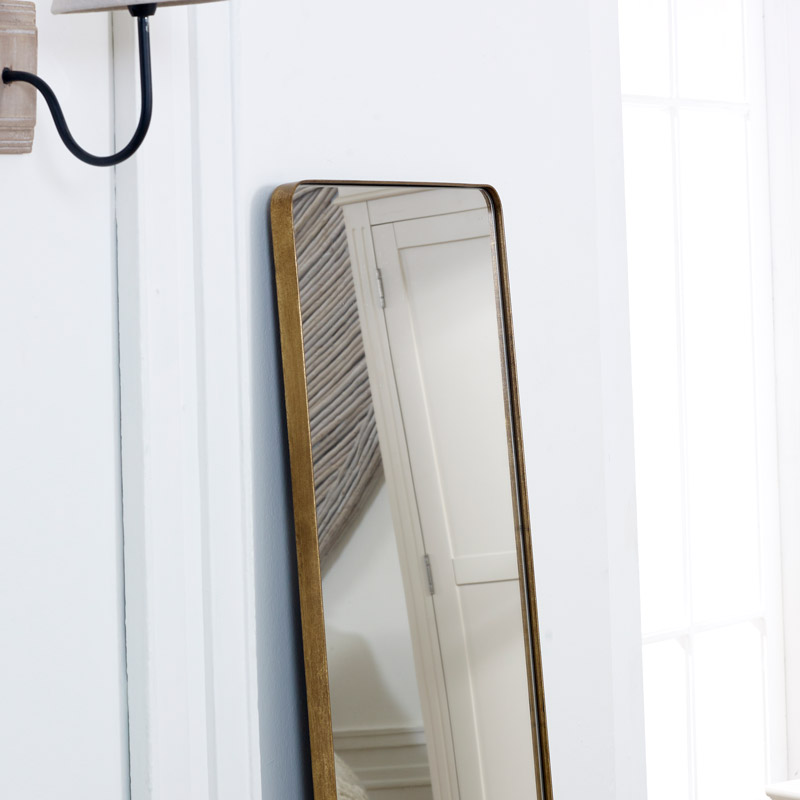 Tall Brushed Gold Framed Wall Mirror, Leaning Floor Mirror Gold