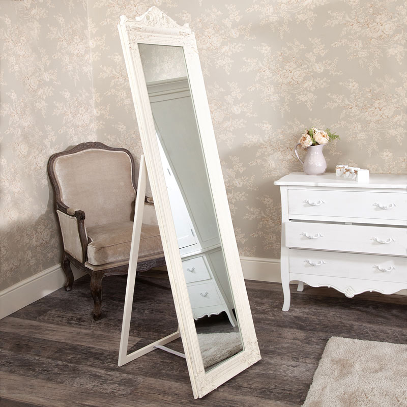 Tall Cream Cheval Mirror 179cm x 44cm 